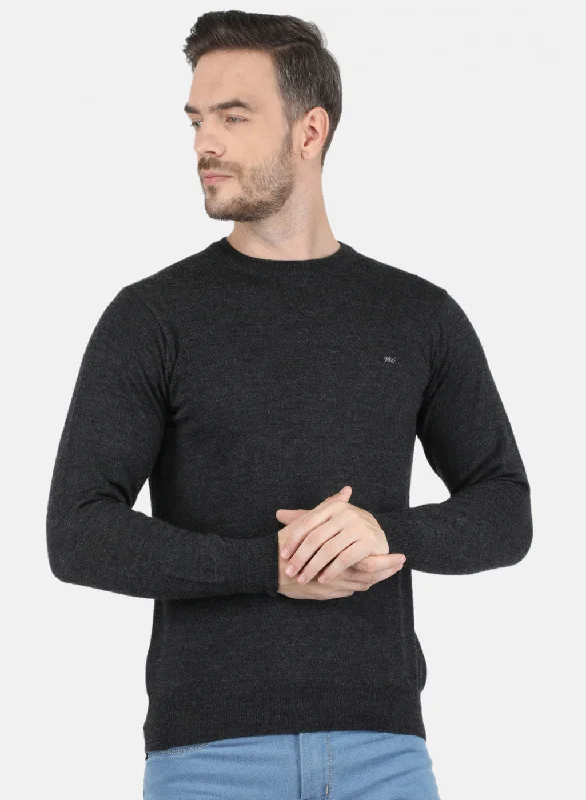 Men Dark Grey Solid Pullover