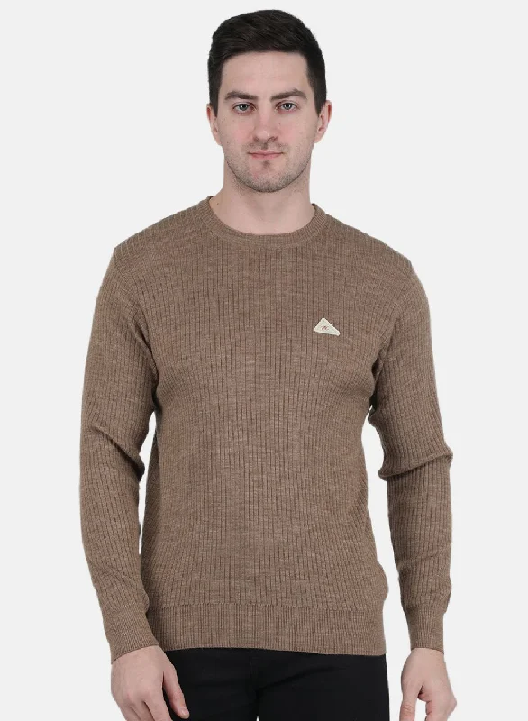 Men Khaki Solid Pullover