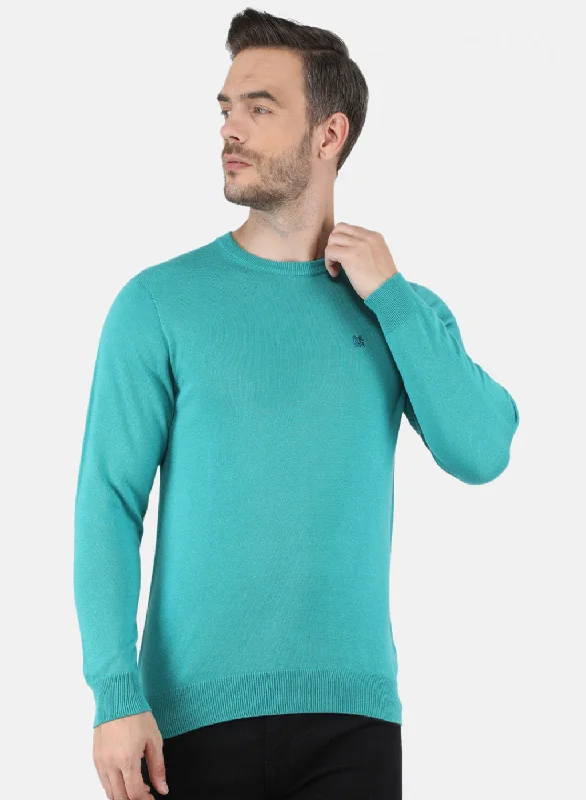 Men Turquoise Blue Solid Pullover