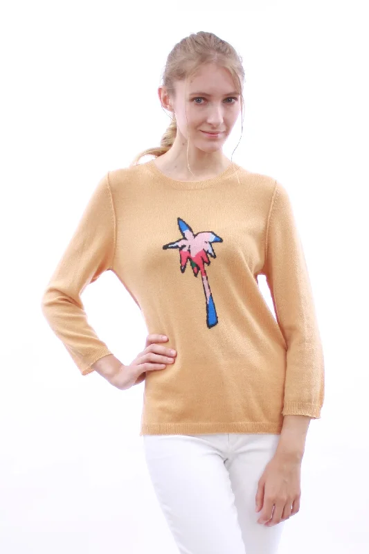 Ruffled Women's Pullovers in Soft Pastels for a Feminine Touch Palm Tree Intarsia Pullover Ruffled Women's Pullovers in Soft Pastels for a Feminine Touch Palm Tree Intarsia Pullover