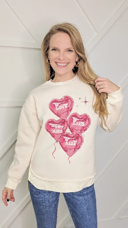 Graphic Print Women's Pullovers with Inspirational Quotes Pink Hearts on Ivory French Terry Sweatshirt With Ribbed Knit Graphic Print Women's Pullovers with Inspirational Quotes Pink Hearts on Ivory French Terry Sweatshirt With Ribbed Knit
