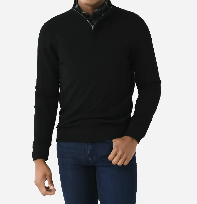 Preston Merino Quarter-Zip Sweater In Black Solid