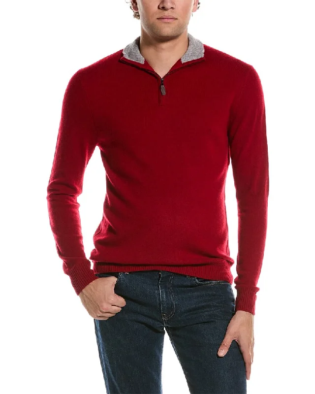 Qi Cashmere 1/4-Zip Cashmere Mock Sweater