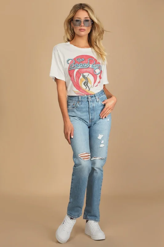 Plus - size women jeans for a comfortable and stylish fit  501 Original Fit Distressed Medium Wash High-Rise Jeans