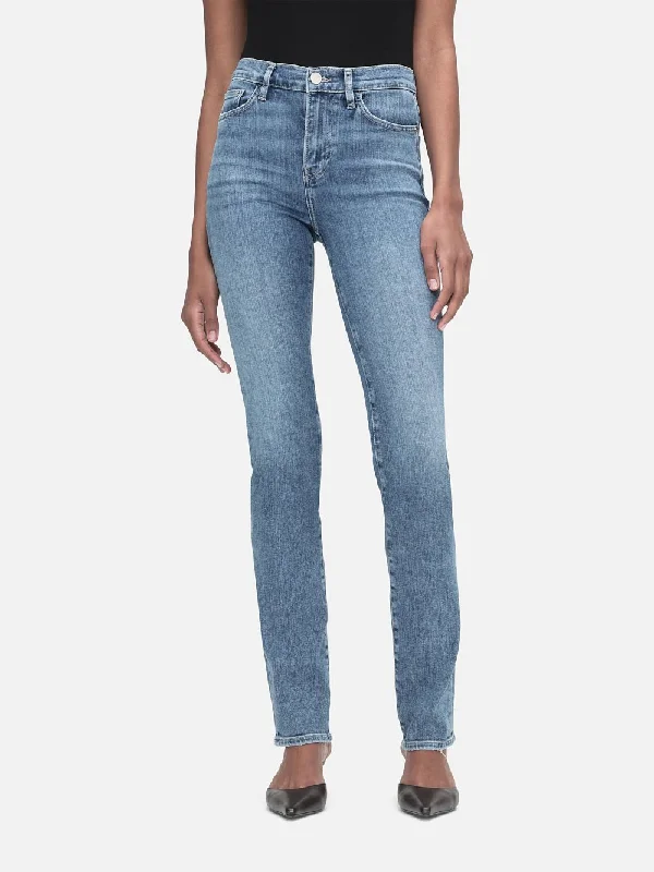 High - rise flare women jeans for a 70s - inspired look  Frame Le High Straight Long - Daphne Blue
