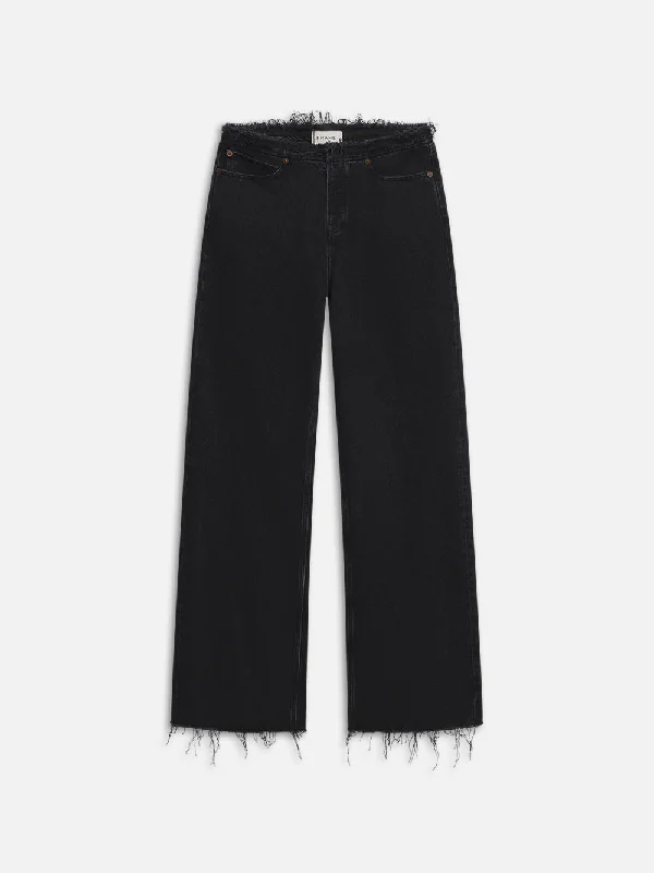 Embroidered women jeans with intricate patterns  Le Low Baggy Wide Leg Cut Off -- Inkwell