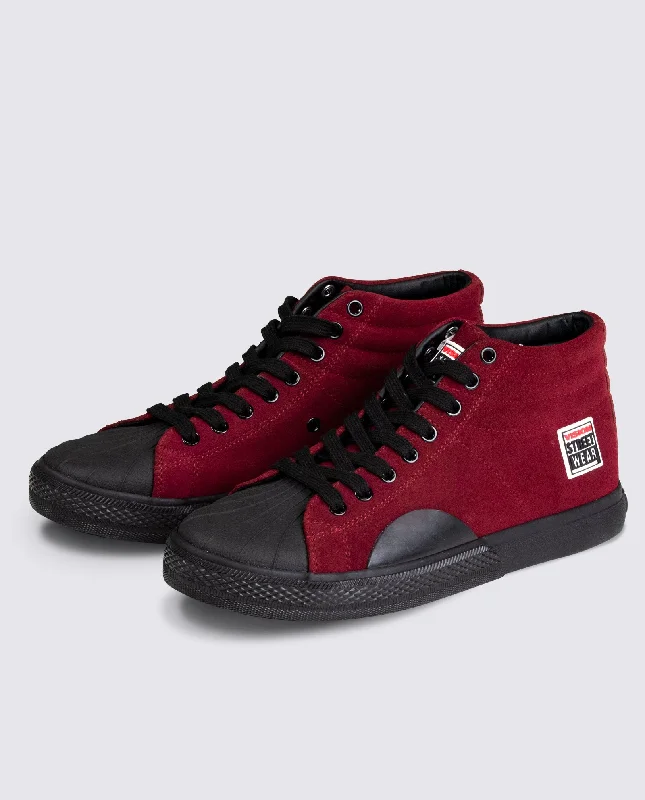 Distressed women jeans for a trendy and edgy look  Leather Suede High Top Sneakers Oxblood