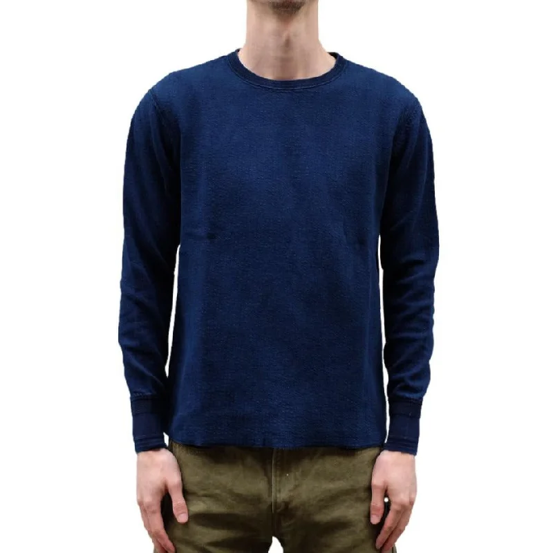 Cargo women jeans with multiple pockets for added functionality  OD+LW Indigo Dyed Double Face Jacquard Crewneck Thermal