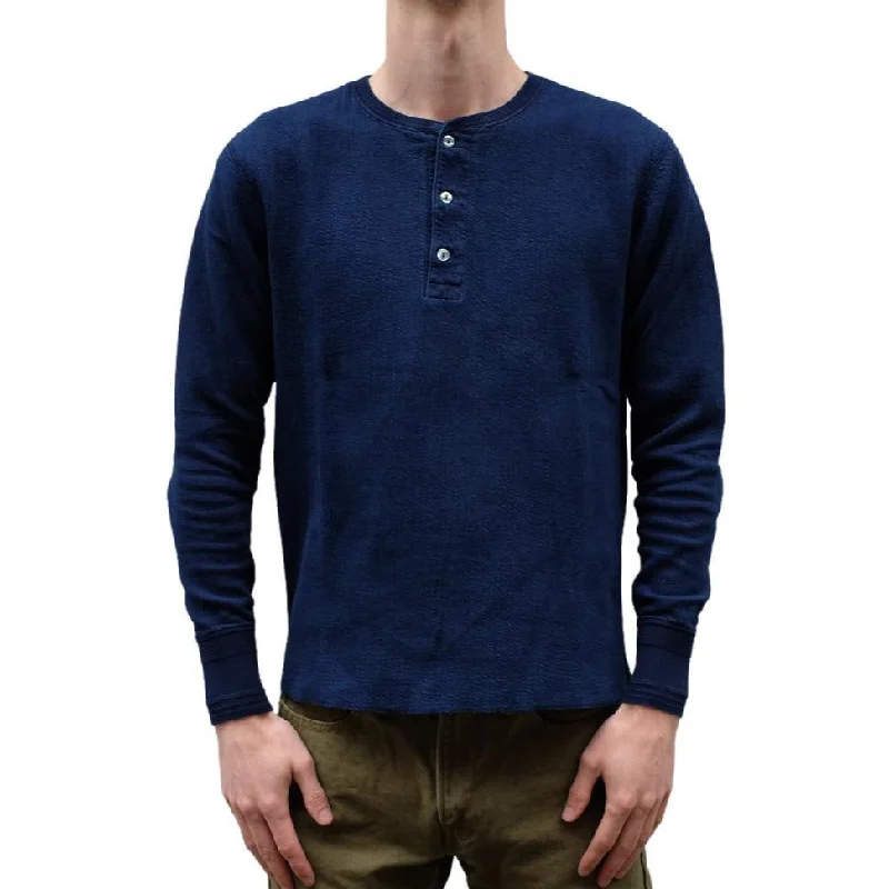 Straight - leg women jeans with a classic and timeless appeal  OD+LW Indigo Dyed Double Face Jacquard Thermal Henley