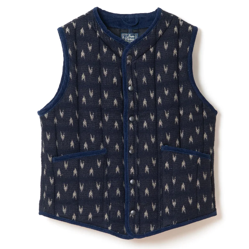 High - rise flare women jeans for a 70s - inspired look  Studio D'Artisan Indigo "Arrow Kasuri" Sashiko Vest