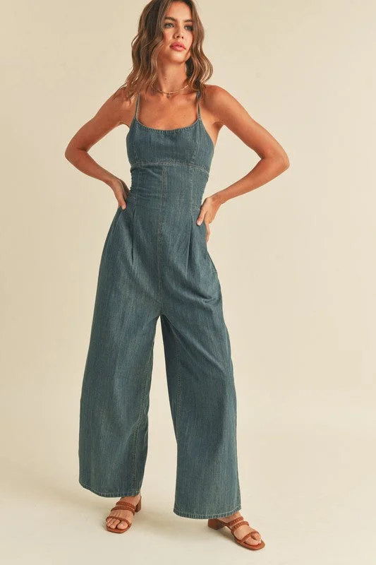 Embroidered women jeans with intricate patterns  Washed Denim Jumpsuit