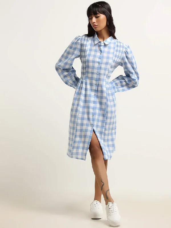 Women's cotton jogger pants Acid - wash women jeans with a retro finish Bombay Paisley Blue Checkered Cotton Shirt Dress