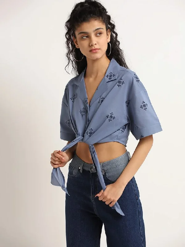 Women's long - length casual pants Straight - leg women jeans with a classic and timeless appeal Bombay Paisley Blue Printed Cotton Tie-Up Crop Shirt Women's long - length casual pants Straight - leg women jeans with a classic and timeless appeal Bombay Paisley Blue Printed Cotton Tie-Up Crop Shirt