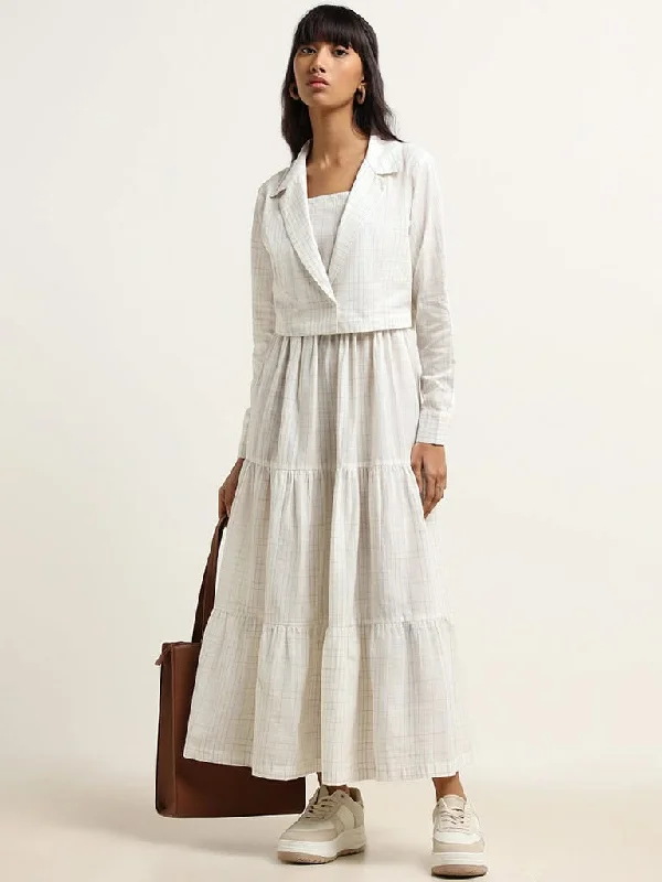 Women's checked casual pants Skinny women jeans with a form - fitting design Bombay Paisley Off-White Tiered Blended Linen Maxi Dress with Jacket