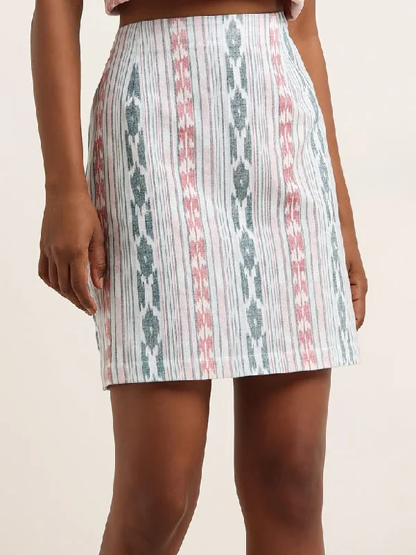 Women's sequined party pants Mom jeans for a nostalgic and casual look Bombay Paisley Teal Ikat Printed Cotton Blend Skirt