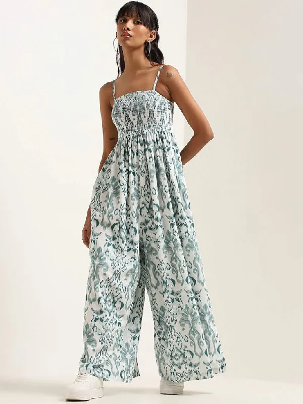 Women's elastic - waist lounge pants Acid - wash women jeans with a retro finish Bombay Paisley Teal Printed Cotton Jumpsuit Women's elastic - waist lounge pants Acid - wash women jeans with a retro finish Bombay Paisley Teal Printed Cotton Jumpsuit