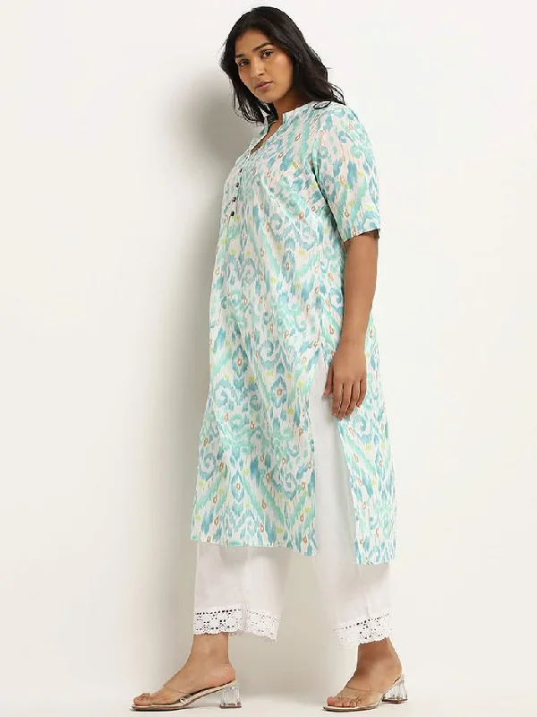 Women's hand - made artisanal pants Acid - wash women jeans with a retro finish Diza Aqua Ikat Printed Cotton Kurta Women's hand - made artisanal pants Acid - wash women jeans with a retro finish Diza Aqua Ikat Printed Cotton Kurta