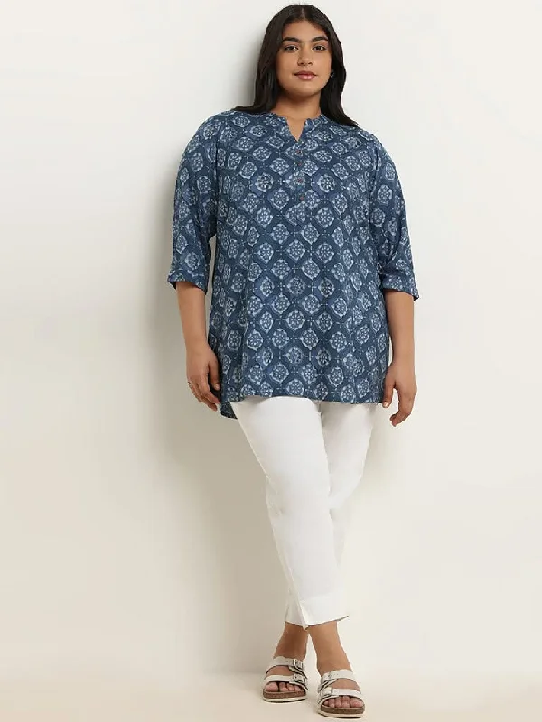 Women's pants for yoga studio Cargo women jeans with multiple pockets for added functionality Diza Indigo Printed Kurti Women's pants for yoga studio Cargo women jeans with multiple pockets for added functionality Diza Indigo Printed Kurti