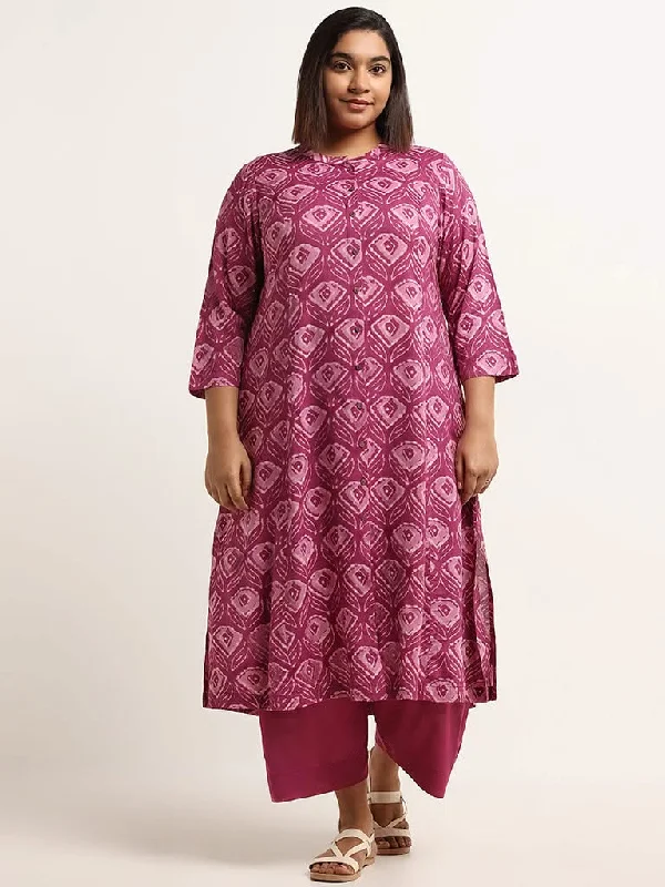 Women's pants with quick - dry fabric Button - fly women jeans with a traditional touch Diza Lilac Button-Down Printed Kurta Women's pants with quick - dry fabric Button - fly women jeans with a traditional touch Diza Lilac Button-Down Printed Kurta
