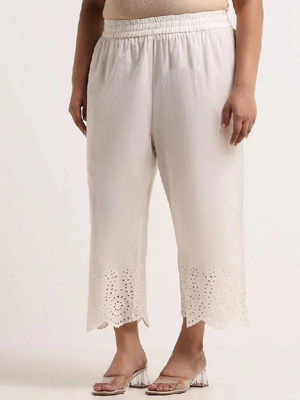 Women's wide - leg dress pants Bootcut women jeans to complement various shoe styles Diza Off-White Schiffli Detailed Cotton Straight-Fit Palazzos Women's wide - leg dress pants Bootcut women jeans to complement various shoe styles Diza Off-White Schiffli Detailed Cotton Straight-Fit Palazzos