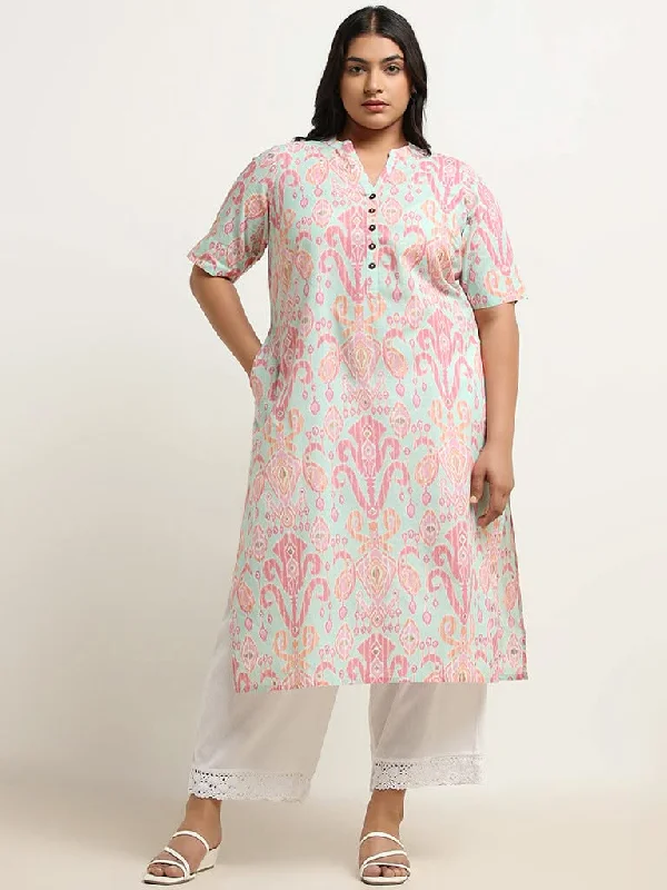 Women's wide - leg dress pants Bootcut women jeans to complement various shoe styles Diza Pink Ikat Printed Cotton Kurta Women's wide - leg dress pants Bootcut women jeans to complement various shoe styles Diza Pink Ikat Printed Cotton Kurta