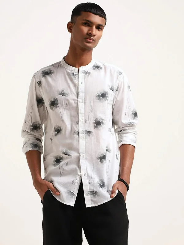 Women's pants for gym workouts Light - wash women jeans for a fresh and summery appearance ETA Grey Floral Printed Cotton Resort Fit Grandad Shirt Women's pants for gym workouts Light - wash women jeans for a fresh and summery appearance ETA Grey Floral Printed Cotton Resort Fit Grandad Shirt