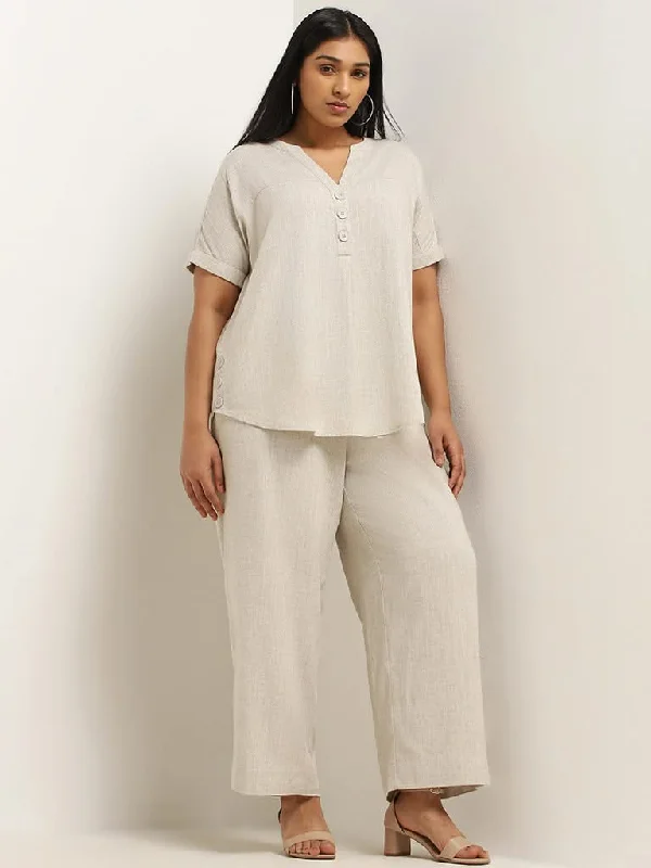 Women's tassel - adorned boho pants Embellished women jeans with studs or rhinestones for a glamorous touch Gia Beige Cotton Wide-Leg Pants