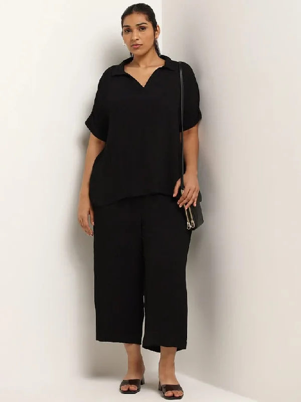 Women's pants for garden parties Colored women jeans in vibrant hues like red and yellow Gia Black Crinkled Pants Women's pants for garden parties Colored women jeans in vibrant hues like red and yellow Gia Black Crinkled Pants