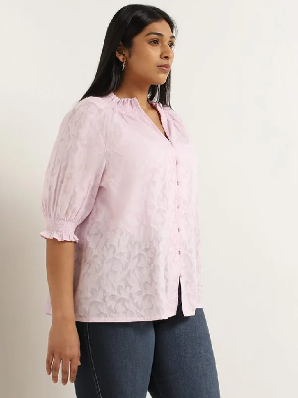 Women's pants for family gatherings Embroidered women jeans with intricate patterns Gia Pink Self-Patterned Cotton Top