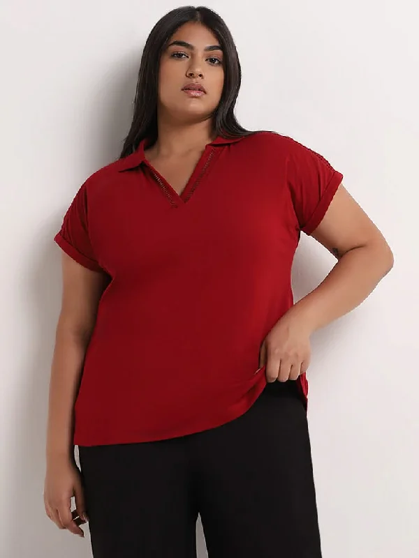 Women's pants for job interviews Skinny women jeans with a form - fitting design Gia Red Solid Cotton Top Women's pants for job interviews Skinny women jeans with a form - fitting design Gia Red Solid Cotton Top