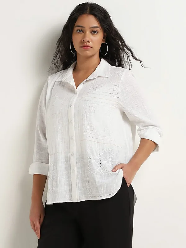 Women's striped business pants Bootcut women jeans to complement various shoe styles Gia White Embroidered Cotton Shirt Women's striped business pants Bootcut women jeans to complement various shoe styles Gia White Embroidered Cotton Shirt