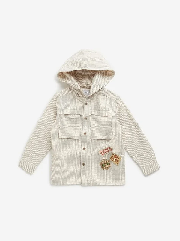 Women's recycled - material workout pants Wide - leg women jeans for a modern and relaxed vibe HOP Kids Beige Striped Hooded Jacket