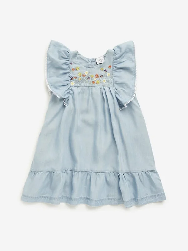 Women's wide - leg dress pants Bootcut women jeans to complement various shoe styles HOP Kids Blue Floral Embroidered A-line Dress
