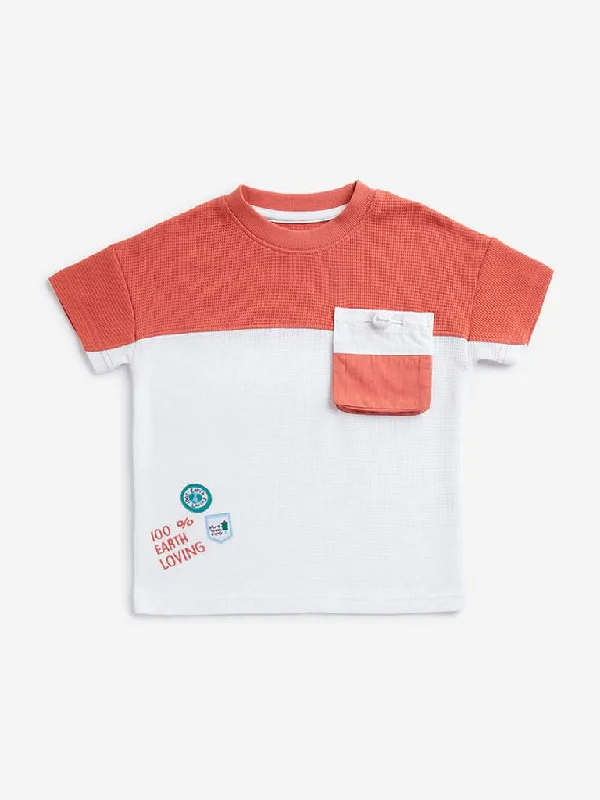 Women's pants for yoga studio Cargo women jeans with multiple pockets for added functionality HOP Kids Dusty Orange Colour blocked T-Shirt Women's pants for yoga studio Cargo women jeans with multiple pockets for added functionality HOP Kids Dusty Orange Colour blocked T-Shirt