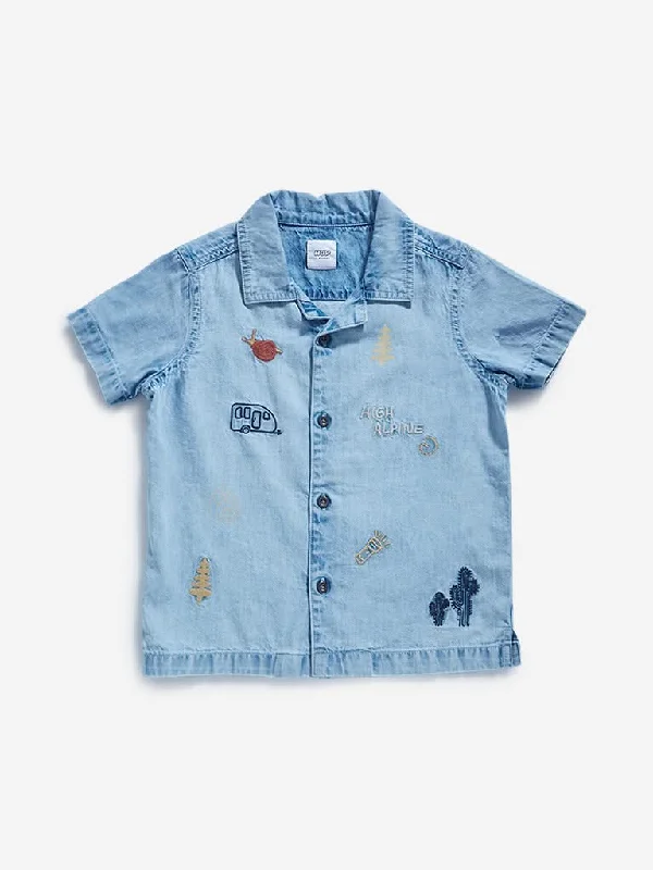 Women's linen summer pants High - rise flare women jeans for a 70s - inspired look HOP Kids Light Blue Chambray Shirt