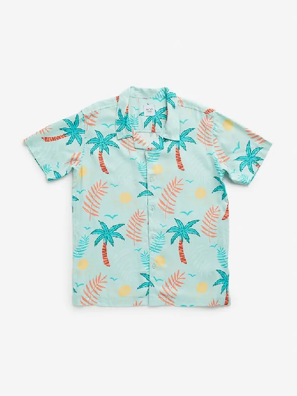 Women's matching top and pants set Mom jeans for a nostalgic and casual look HOP Kids Mint Tropical Print Shirt Women's matching top and pants set Mom jeans for a nostalgic and casual look HOP Kids Mint Tropical Print Shirt