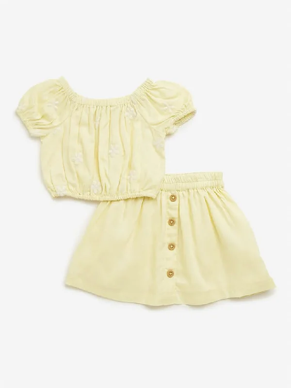 Women's silk evening pants Stretch women jeans for enhanced mobility and comfort HOP Kids Yellow Floral Top & Mid Rise Skirt Set