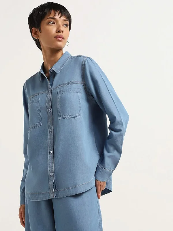 Women's embroidered ethnic pants Ripped women jeans for a rebellious and fashion - forward style LOV Blue Solid Shirt