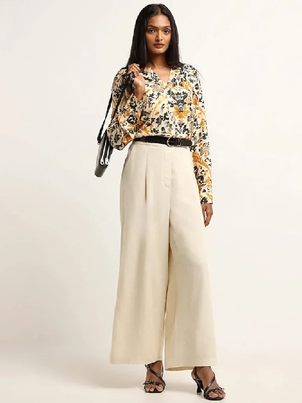 Women's cotton jogger pants Acid - wash women jeans with a retro finish LOV Cream High Rise Cotton Wide-Leg Pants Women's cotton jogger pants Acid - wash women jeans with a retro finish LOV Cream High Rise Cotton Wide-Leg Pants