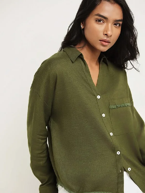 Women's wide - leg dress pants Bootcut women jeans to complement various shoe styles LOV Green Blended Linen Shirt Women's wide - leg dress pants Bootcut women jeans to complement various shoe styles LOV Green Blended Linen Shirt