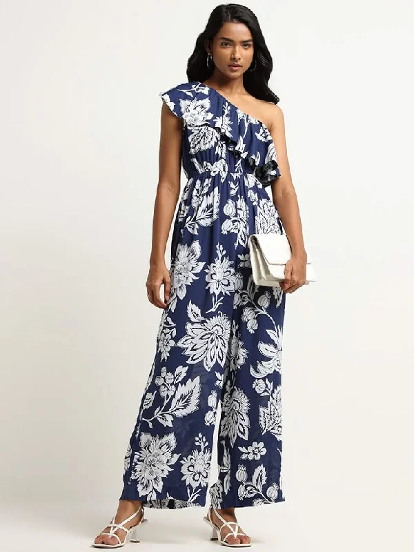 Women's pants for garden parties Colored women jeans in vibrant hues like red and yellow LOV Navy Floral One-Shoulder Jumpsuit Women's pants for garden parties Colored women jeans in vibrant hues like red and yellow LOV Navy Floral One-Shoulder Jumpsuit