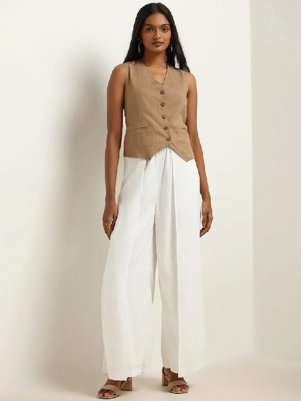 Women's fall - appropriate corduroy pants Distressed women jeans for a trendy and edgy look LOV White Tie up Cotton Wide Leg Pants
