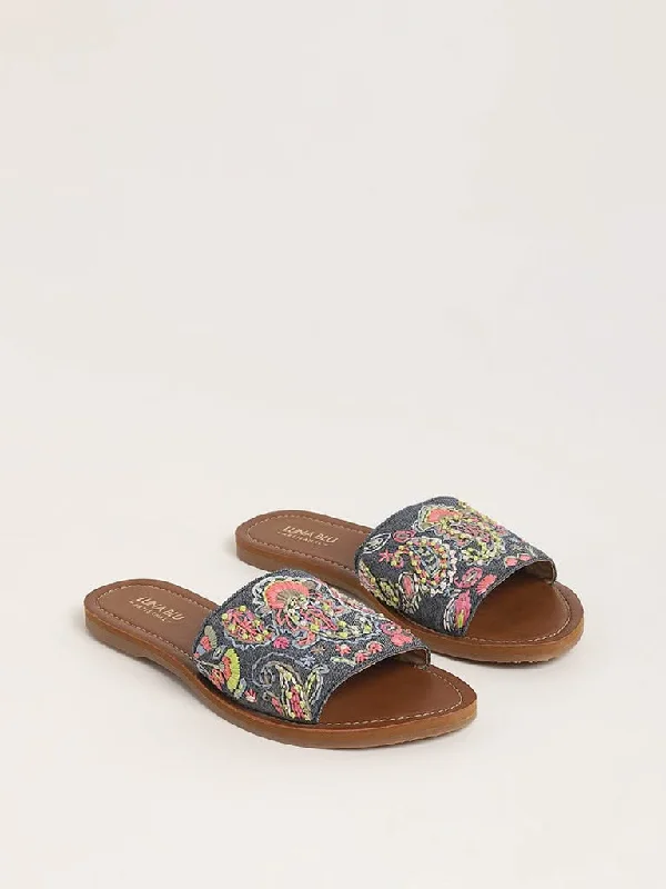Women's checked casual pants Skinny women jeans with a form - fitting design LUNA BLU Paisley Embroidered Blue Slides