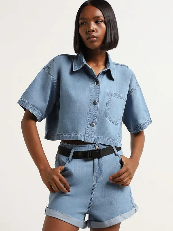 Women's wide - leg dress pants Bootcut women jeans to complement various shoe styles Nuon Blue Button Up Denim Crop Shirt Women's wide - leg dress pants Bootcut women jeans to complement various shoe styles Nuon Blue Button Up Denim Crop Shirt