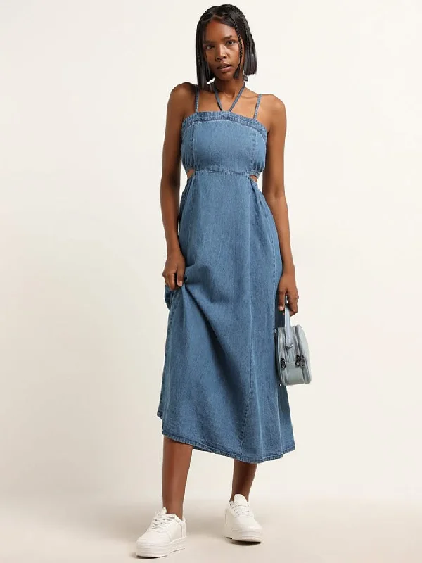 Women's velvet party pants Embellished women jeans with studs or rhinestones for a glamorous touch Nuon Blue Cut Out Detailed Straight Fit Denim Dress Women's velvet party pants Embellished women jeans with studs or rhinestones for a glamorous touch Nuon Blue Cut Out Detailed Straight Fit Denim Dress