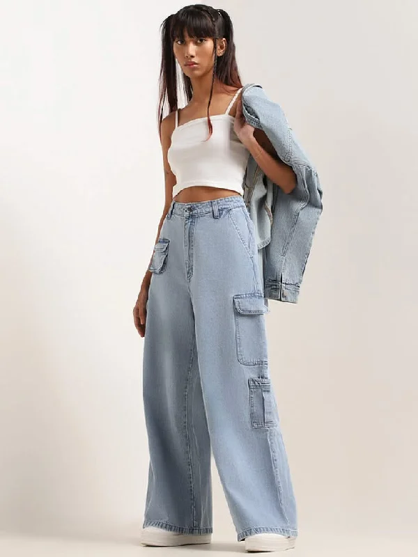 Women's pants with adjustable cuffs Dark - wash women jeans for a sophisticated and slimming effect Nuon Blue Denim Relaxed Fit Mid Rise Cargo Jeans Women's pants with adjustable cuffs Dark - wash women jeans for a sophisticated and slimming effect Nuon Blue Denim Relaxed Fit Mid Rise Cargo Jeans