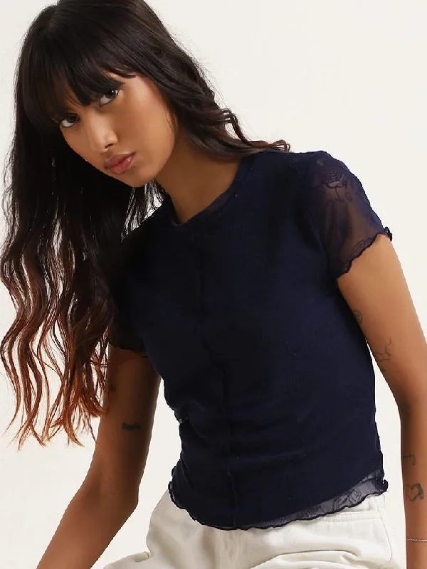 Women's pants with moisture - wicking technology High - rise flare women jeans for a 70s - inspired look Nuon Blue Mesh Floral Top