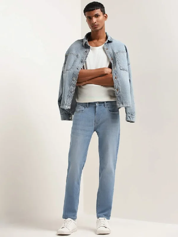Women's two - piece pant set Ripped women jeans for a rebellious and fashion - forward style Nuon Blue Mid Rise Slim Fit Jeans Women's two - piece pant set Ripped women jeans for a rebellious and fashion - forward style Nuon Blue Mid Rise Slim Fit Jeans