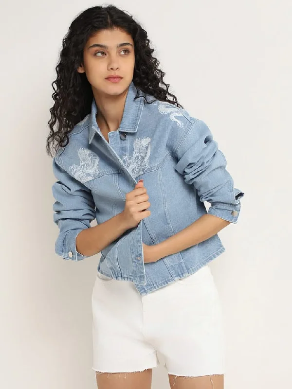 Women's cotton jogger pants Acid - wash women jeans with a retro finish Nuon Blue Printed Denim Jacket Women's cotton jogger pants Acid - wash women jeans with a retro finish Nuon Blue Printed Denim Jacket