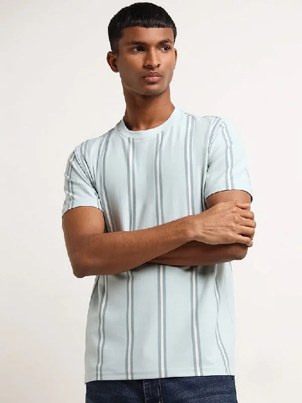 Women's pants with thermal lining Wide - leg women jeans for a modern and relaxed vibe Nuon Blue Slim Fit Striped Cotton Blend T-Shirt Women's pants with thermal lining Wide - leg women jeans for a modern and relaxed vibe Nuon Blue Slim Fit Striped Cotton Blend T-Shirt